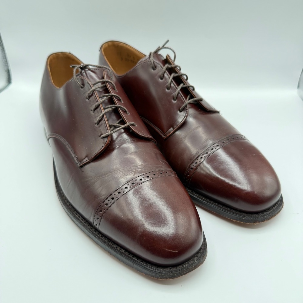 Johnston & Murphy Optima Burgundy Leather Cap Toe Derby Shoes Mens 12 B Made USA